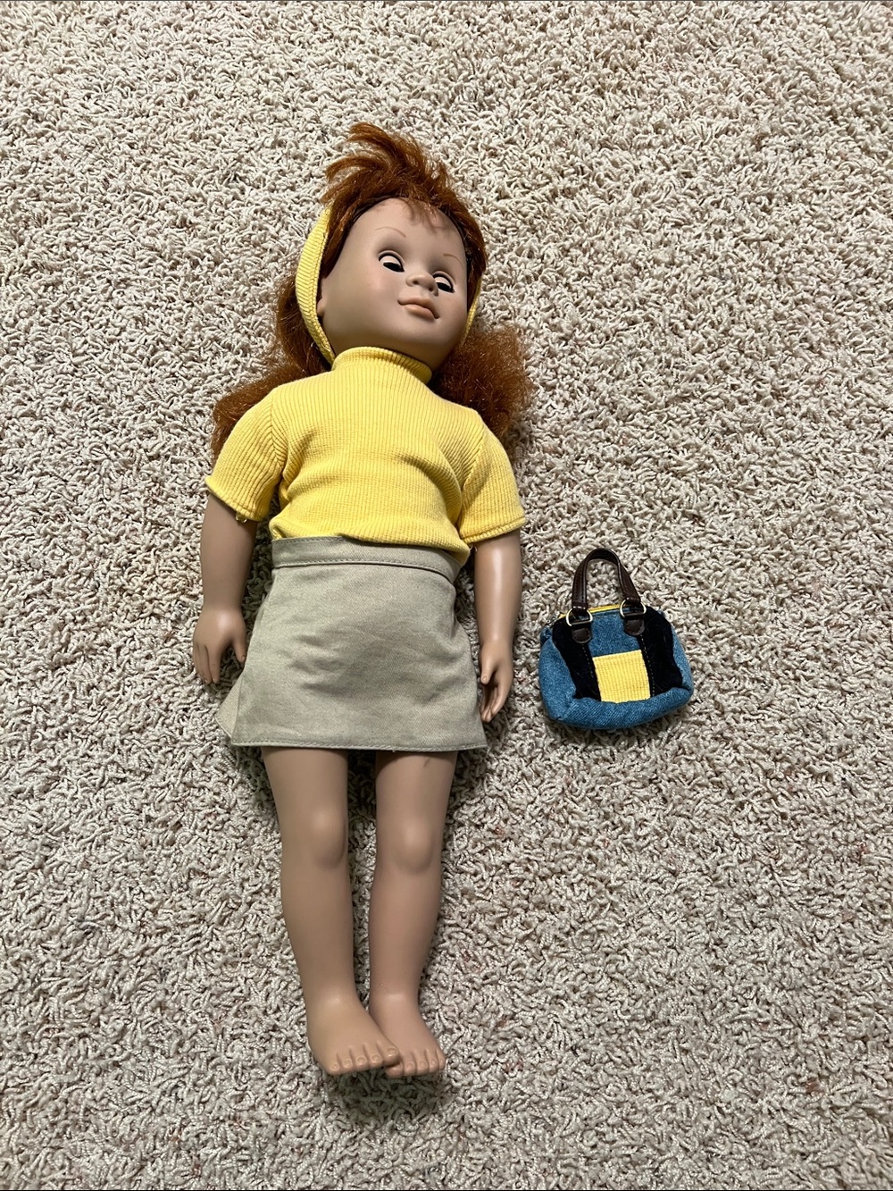 Our Generation Doll Yellow-Top Fashion Doll with Beige Skirt and Blue Purse